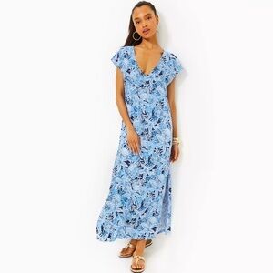 NWT Lilly Pulitzer Talli Maxi Dress Cover-Up Bonaire Blue Coastal Constellation